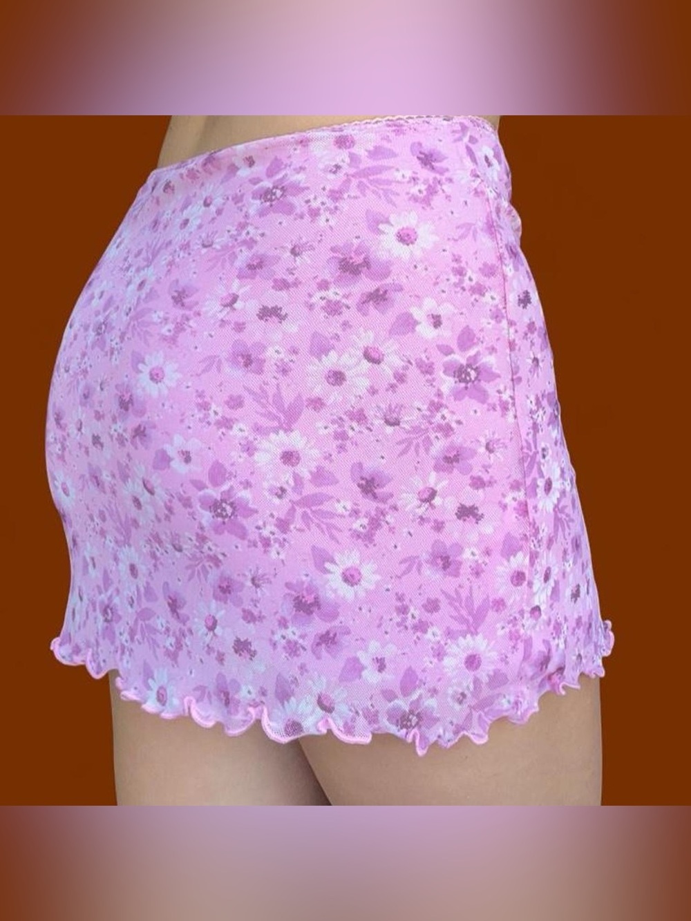 art class Pink Floral Mini Skirt with Scalloped Hem